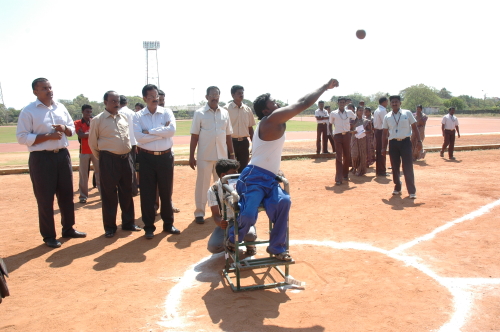 Shot Put throw competition for orthopaedically challenged category  