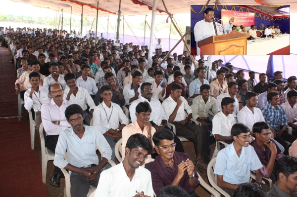 Students and staff rejoicing the speech by Suki Sivam