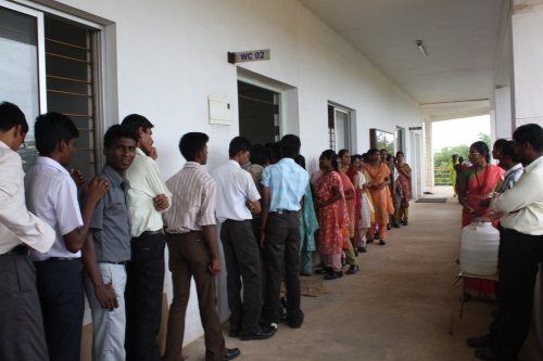 Students lined up for the vaccination