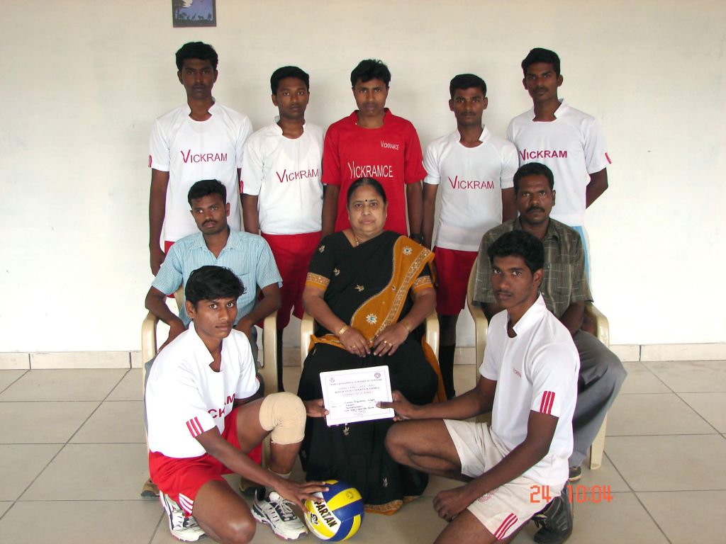 Polytechnic Volleyball Team. Sitting L to R - Manikandan, Ranjith. Standing L to R - Antony, Anbu Cheziyan, Rajamurugan, Ranjith, Parthiban. 