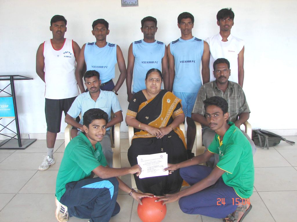 Polytechnic Basketball Team. Sitting L to R - Balaji, John Raj Kumar. Standing L to R - Harinee gold, Maruthupandi, Surendar, Ranjith, Alagu raja.