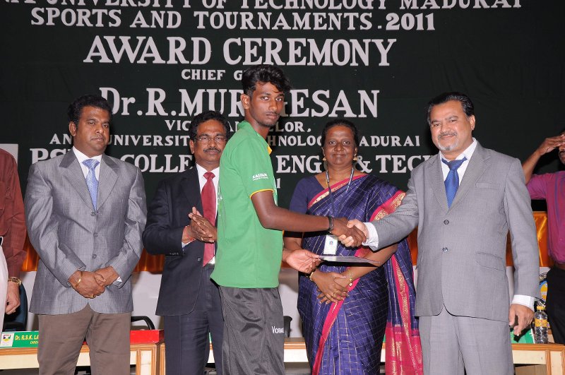 P.Subase Chandra Bose of First year Mechanical Engineering receiving the Medals and Certificates.