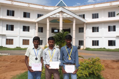 Winners with Medals and Certificates. L to R - Praise Joseph, Muthu bharathi, Subash Chandra Bose. 